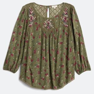 Floral Embroidered Green Blouse